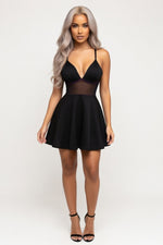 Deep V Halter Dress — Black