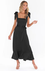Lace-Up Ruffle Dress — Black — colour variant