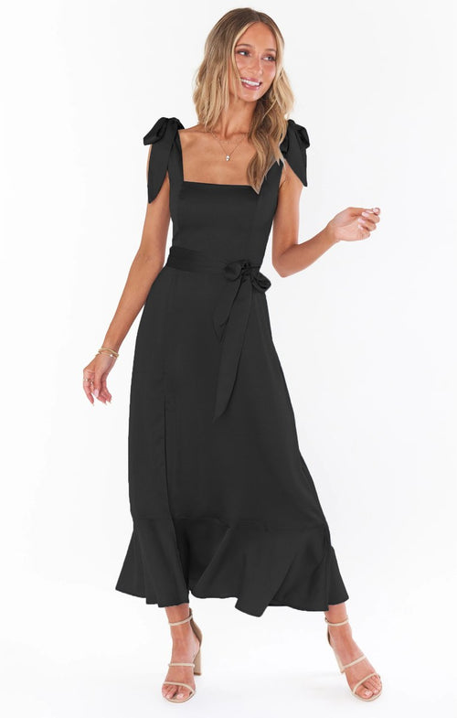 Lace-Up Ruffle Dress — Black — colour variant