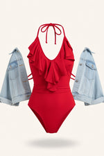 Ribbed One-Piece Swimsuit — Red