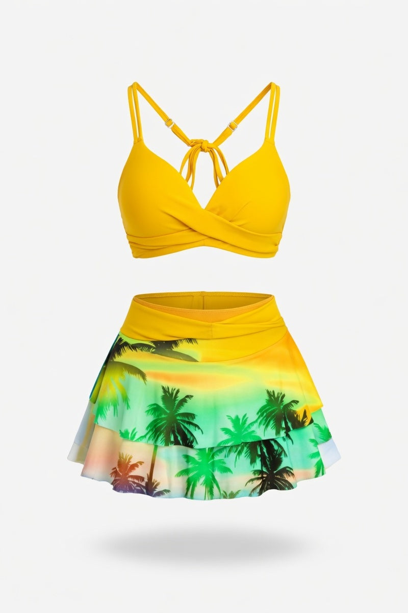Ruffle Split Bikini Set — Yellow
