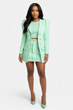 Printed Blazer & Skirt Co-ord Set — Light Green