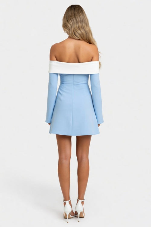 One-Shoulder Trumpet Sleeve Dress — back view