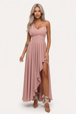 Off-Shoulder Asymmetric Dress — Pink