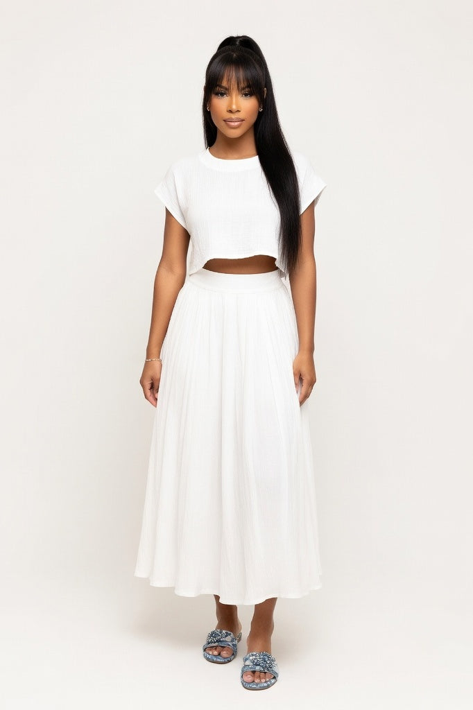 Crop Top & Pleated Midi Skirt Co-ord — Ivory