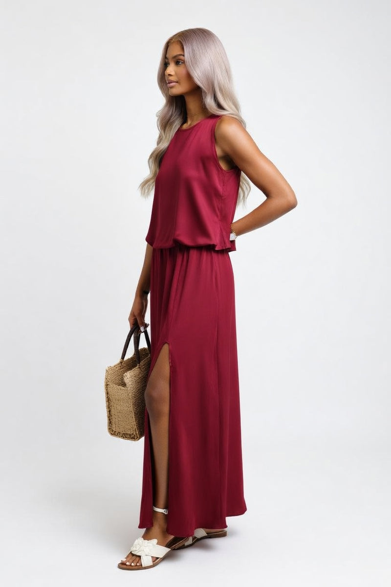 Modal Halter Split Midi Dress — side view