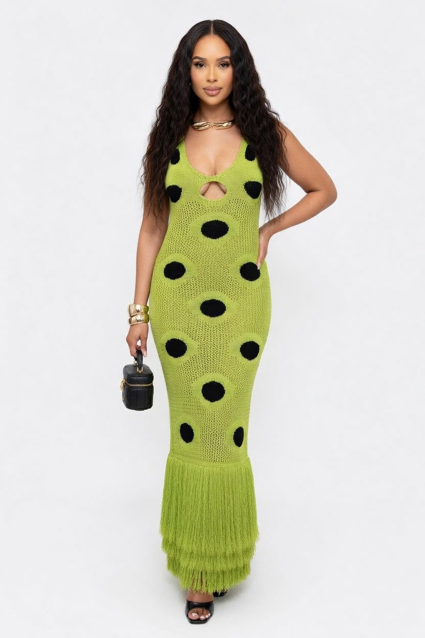 Polka Dot Knit Midi Dress — front view