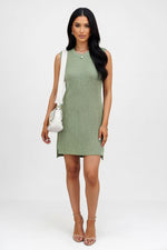 Knitted Round Neck Dress — Pea Green