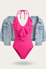Ribbed One-Piece Swimsuit — Pink