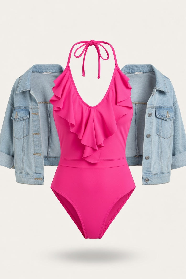 Ribbed One-Piece Swimsuit — Pink