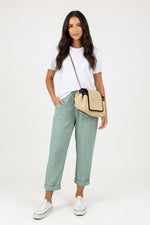 Striped Wide Leg Trousers — Green
