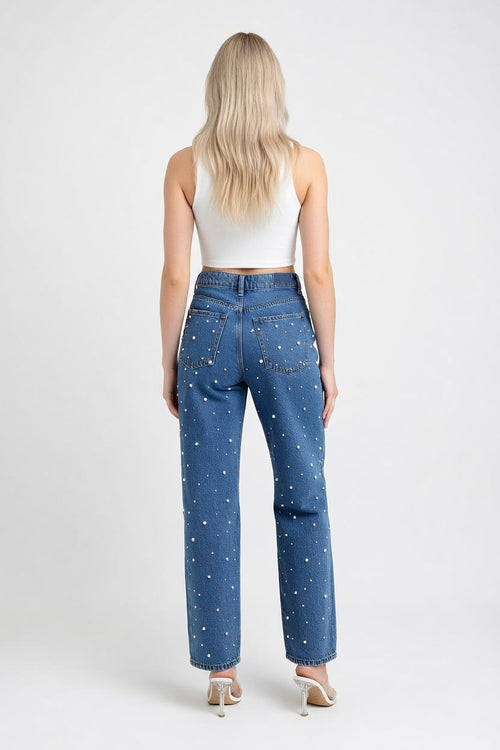 Beaded Denim Jeans — back view