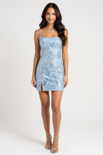 Sequin Halter Mini Dress — Sky Blue