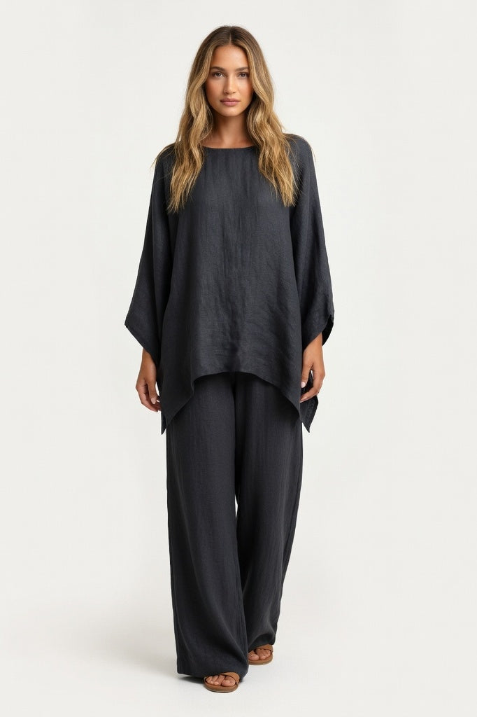 Batwing Top Wide Leg Trouser Co-ord — Dark Grey