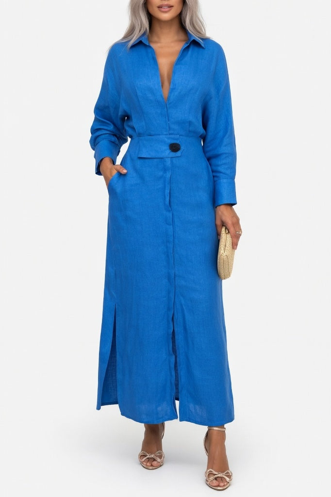Belted Maxi Dress — Blue
