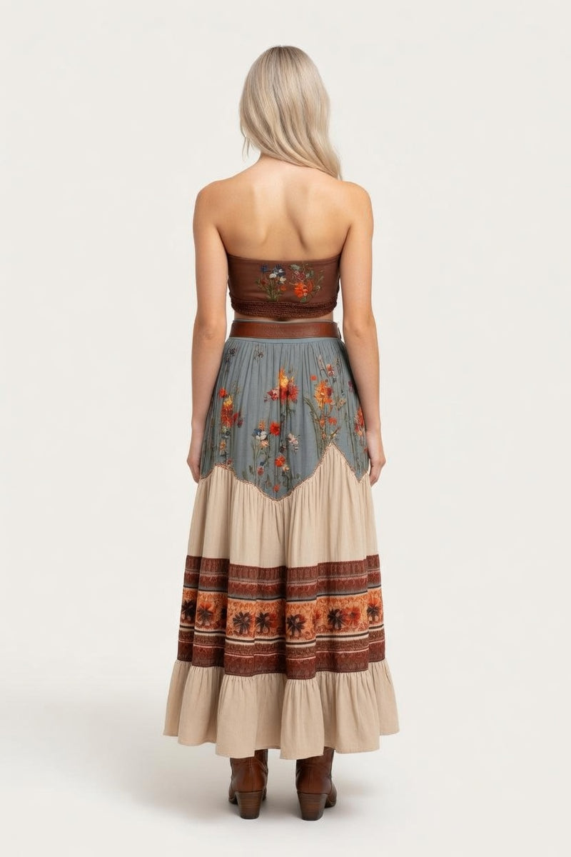 Spliced Bohemian Maxi Skirt — back view