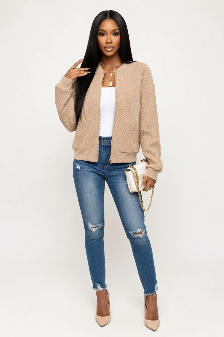 Plaid Zipper Jacket — Khaki