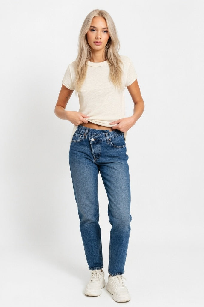 Slub Cotton Crew Neck Tee — Apricot