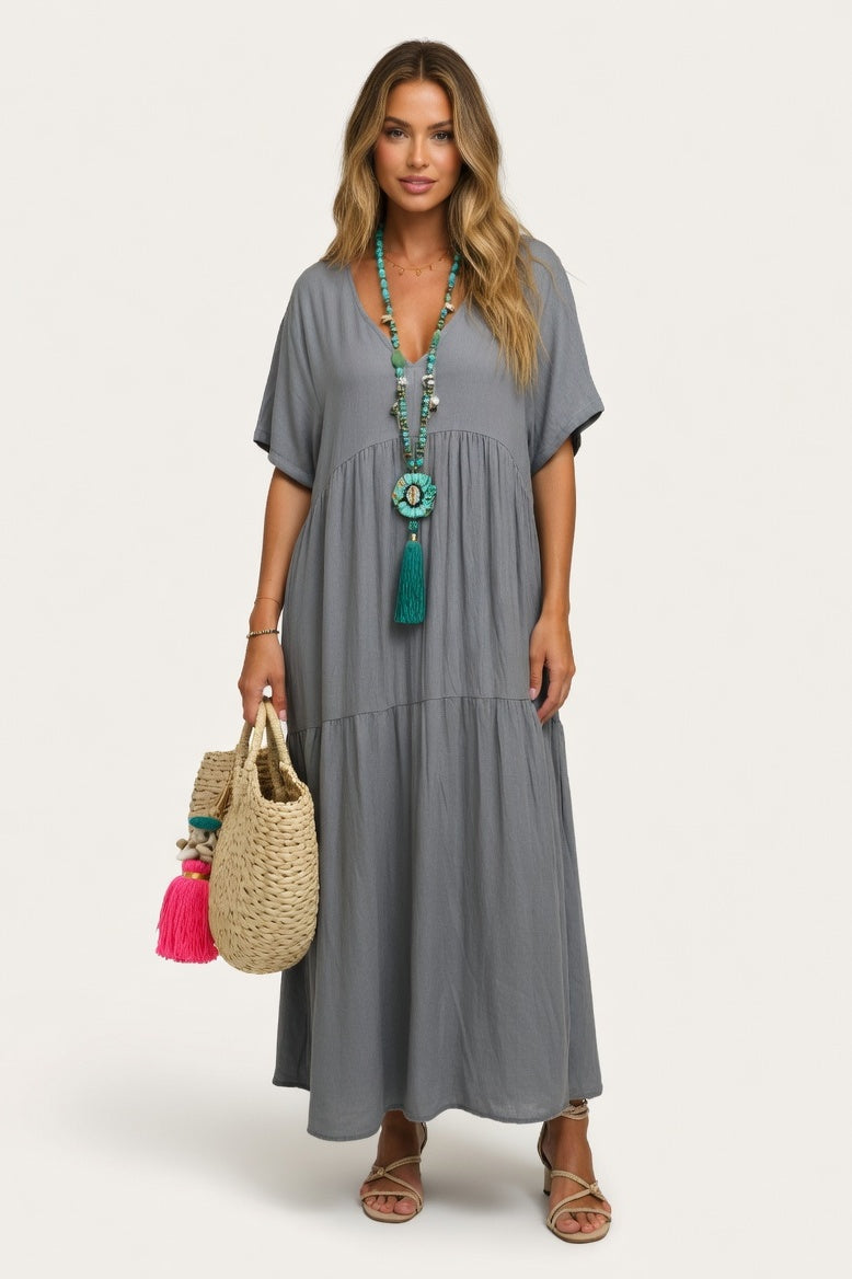 V-Neck Swing Dress — Dark Grey