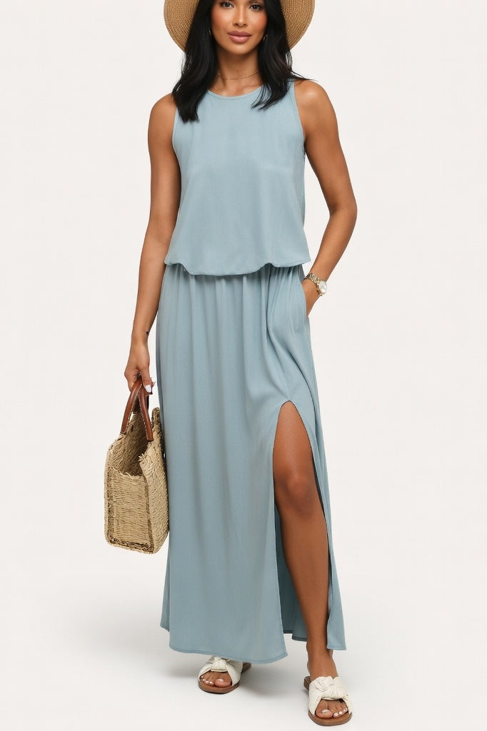 Modal Split Maxi Dress — Grey