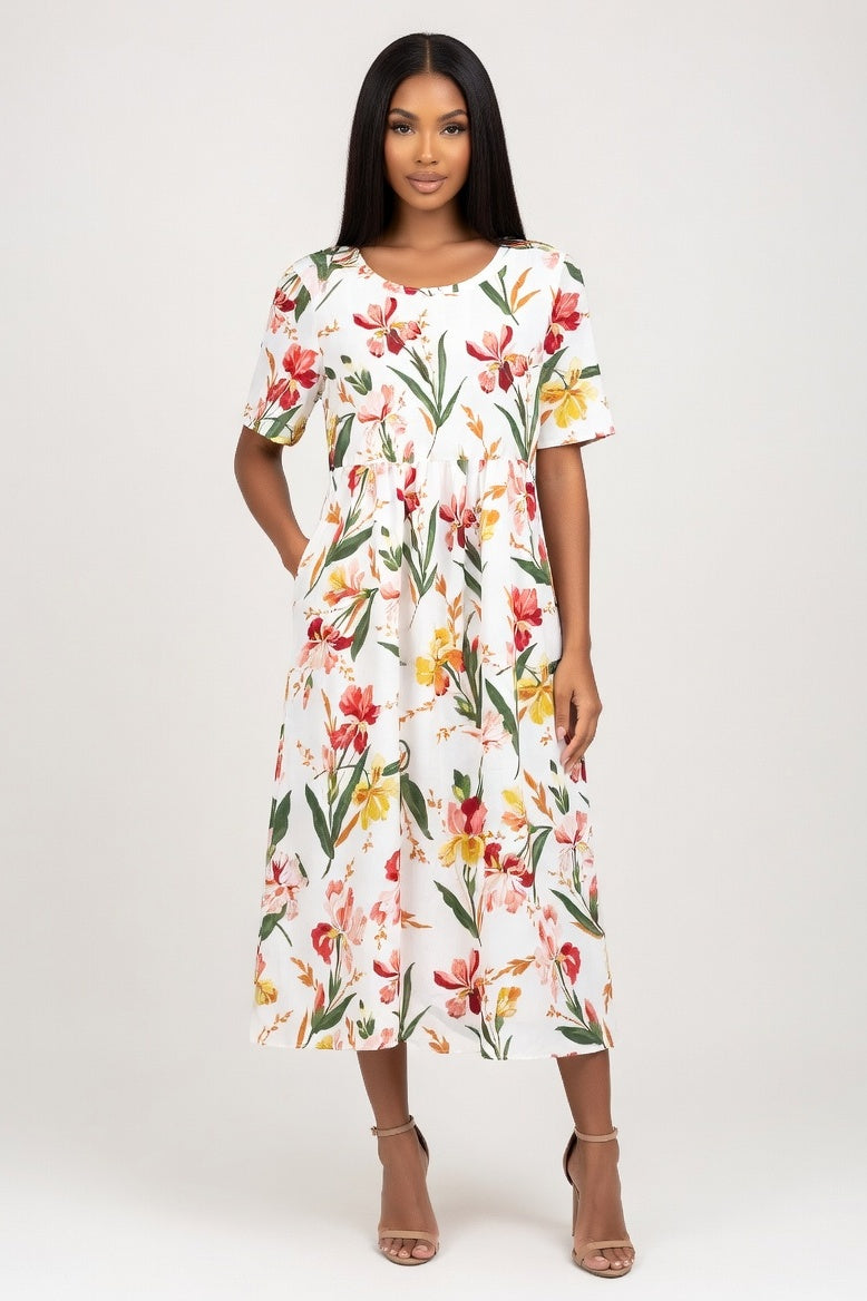 Round Neck Printed Dress — Print 6