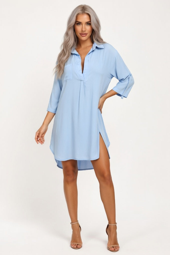 Chiffon Shirt with Pocket — Sky Blue