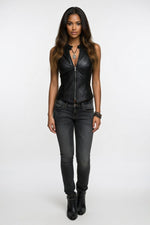 PU Backless Crop Vest — front view