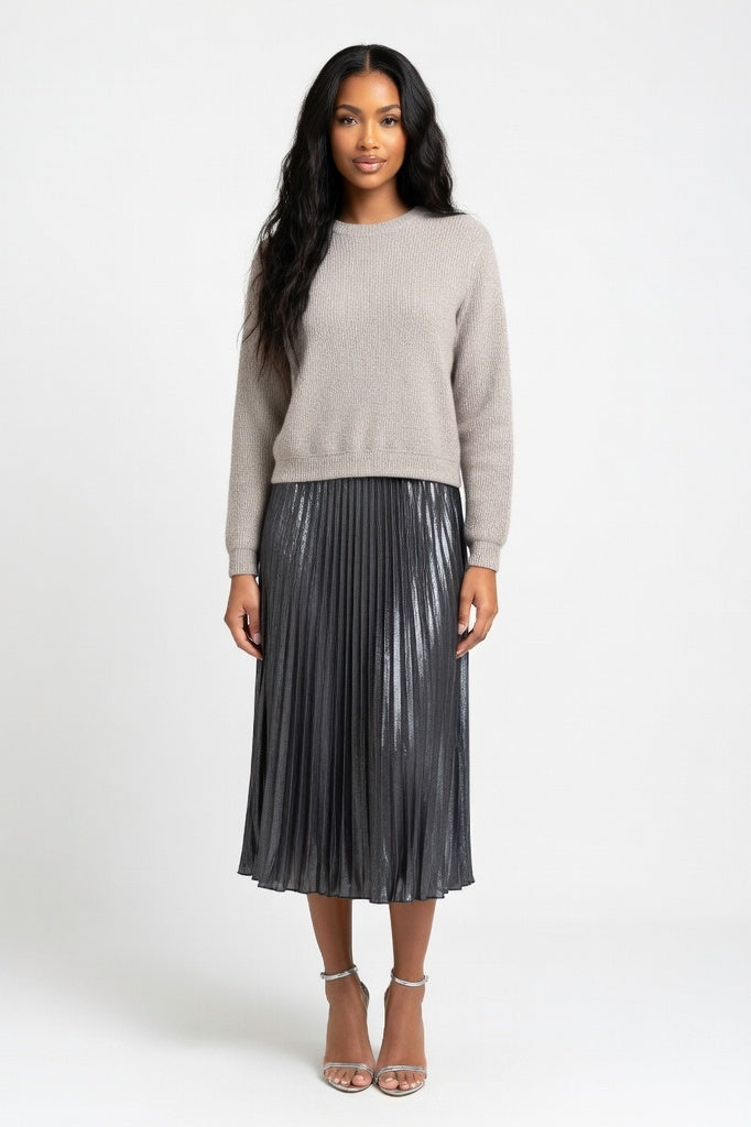 Knit Pleated Hybrid Dress — Khaki