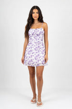 Halter Floral Mini Dress — Purple