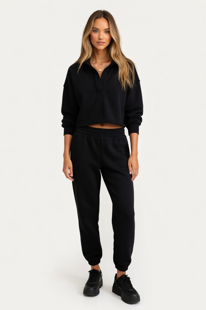V-Neck Hooded Sweatshirt — Black