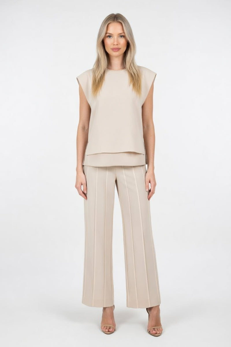 Knitted Co-ord Set Sleeveless Vest + Wide Leg Trousers — front view