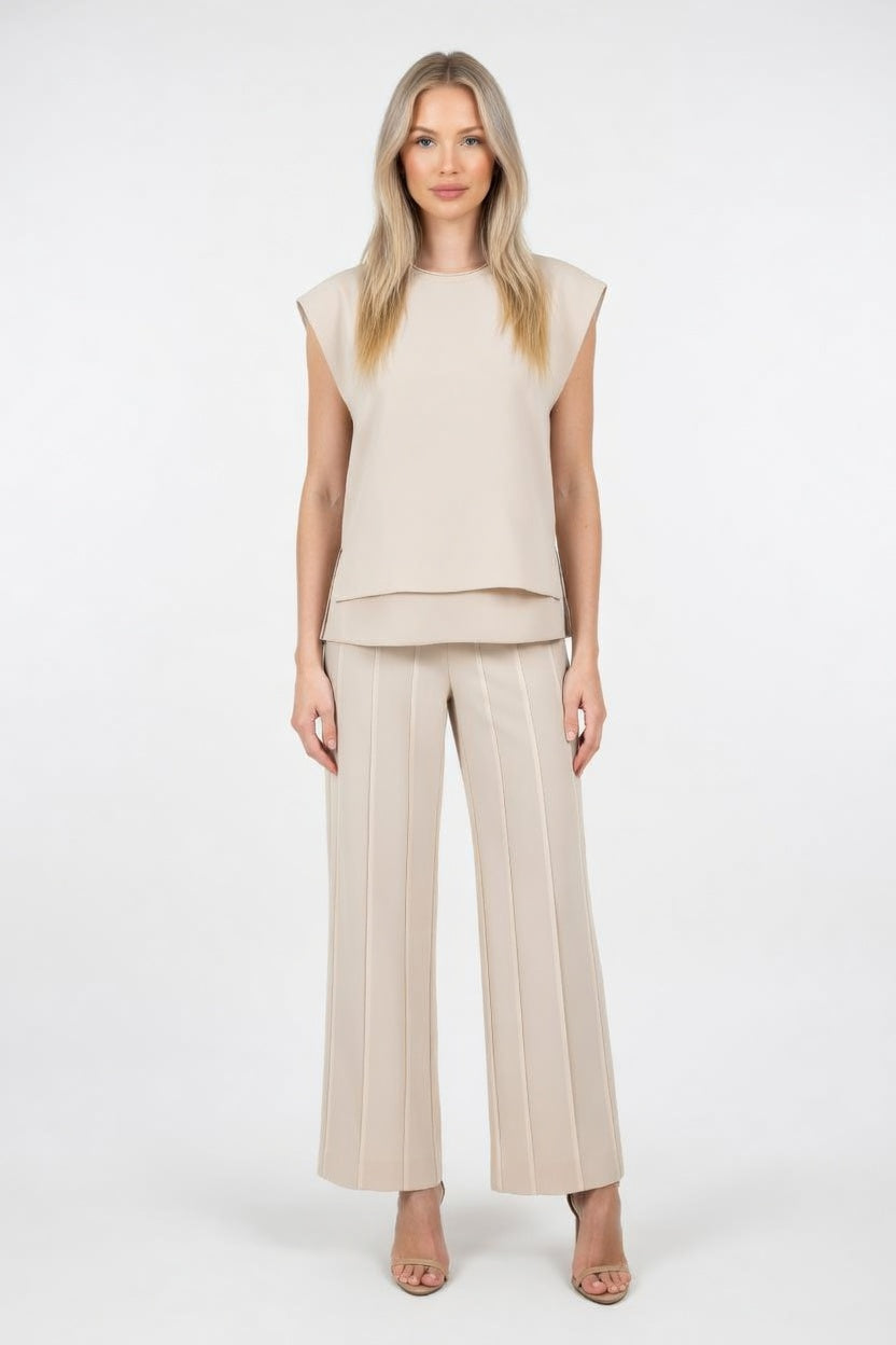 Knitted Co-ord Set Sleeveless Vest + Wide Leg Trousers — front view