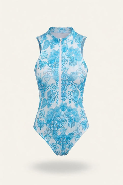 High Collar Zip Swimsuit — front view