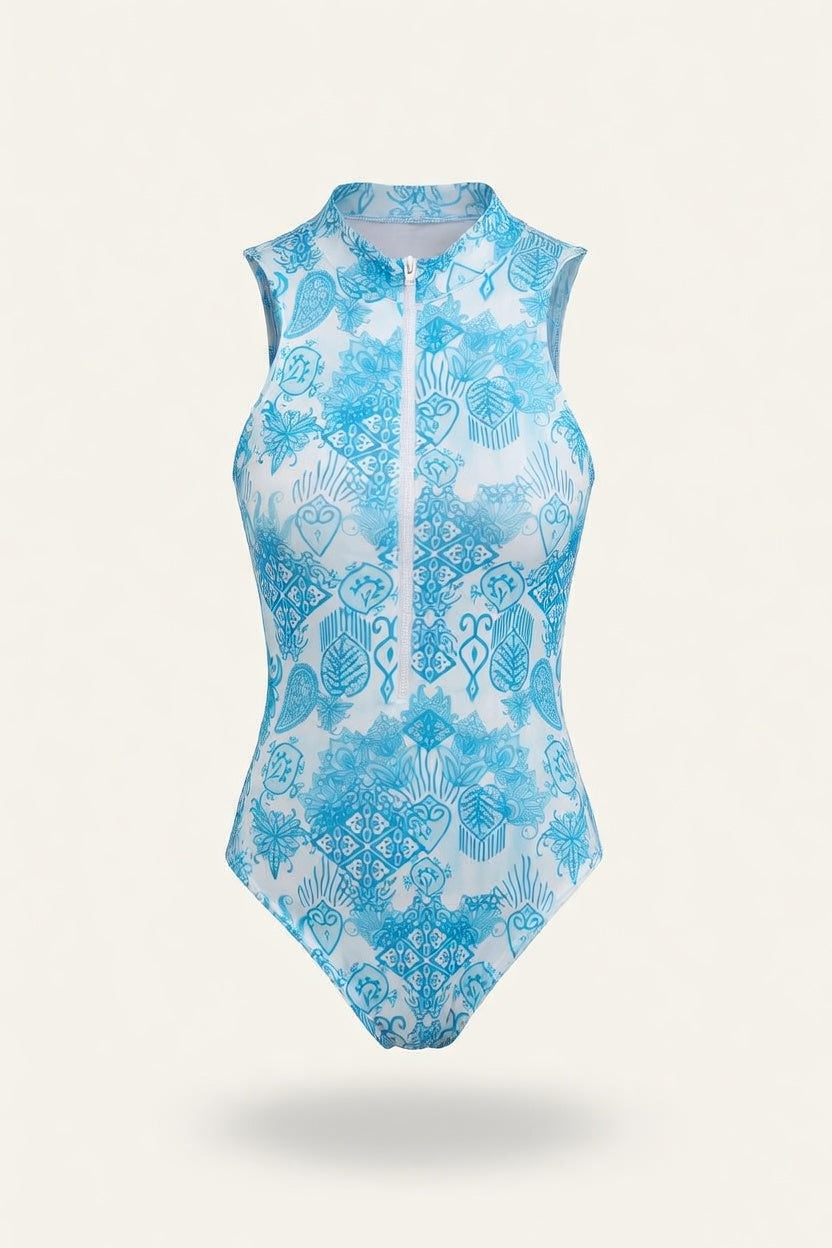 High Collar Zip Swimsuit — front view