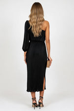 Off-Shoulder Pleated Dress — back view