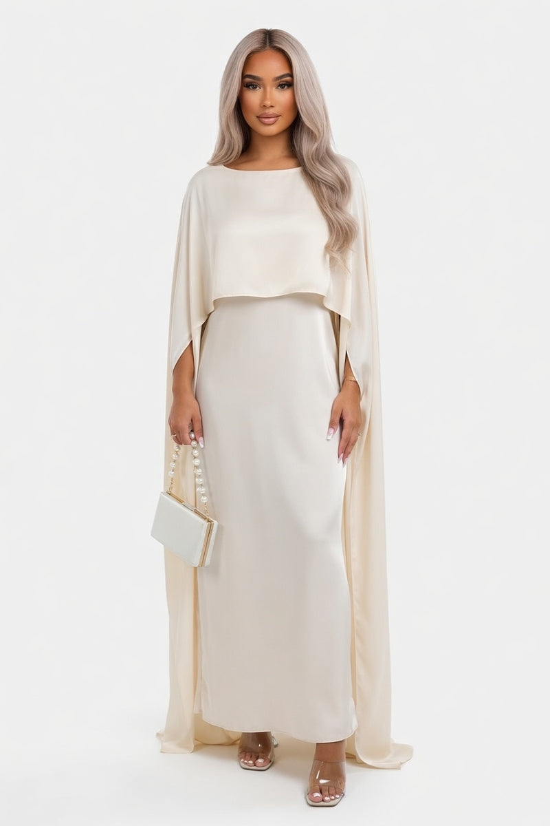 Mesh Panel Satin Dress — front view