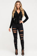 Ripped Pencil Jeans — Black
