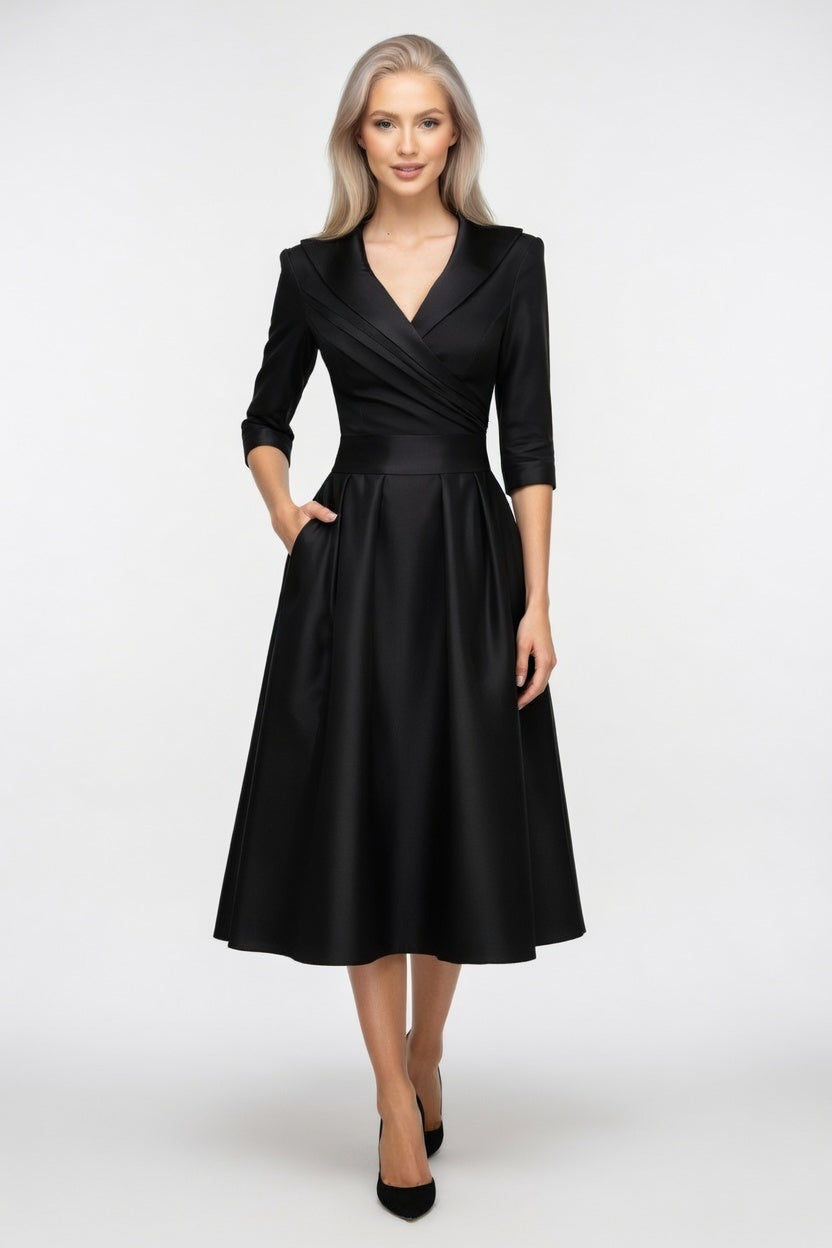 Satin Formal Dress Long Sleeve — front view