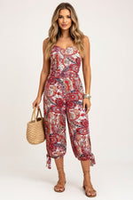 Contrast Print Wide Leg Trousers — Brick Red