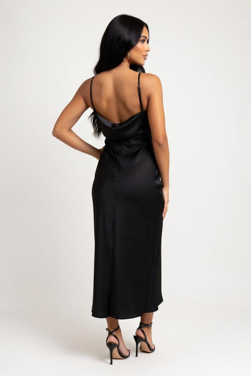 Satin Slip Dress with Side Slit — back view