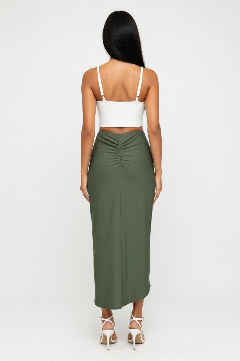 Draped Asymmetric Wrap Skirt — back view