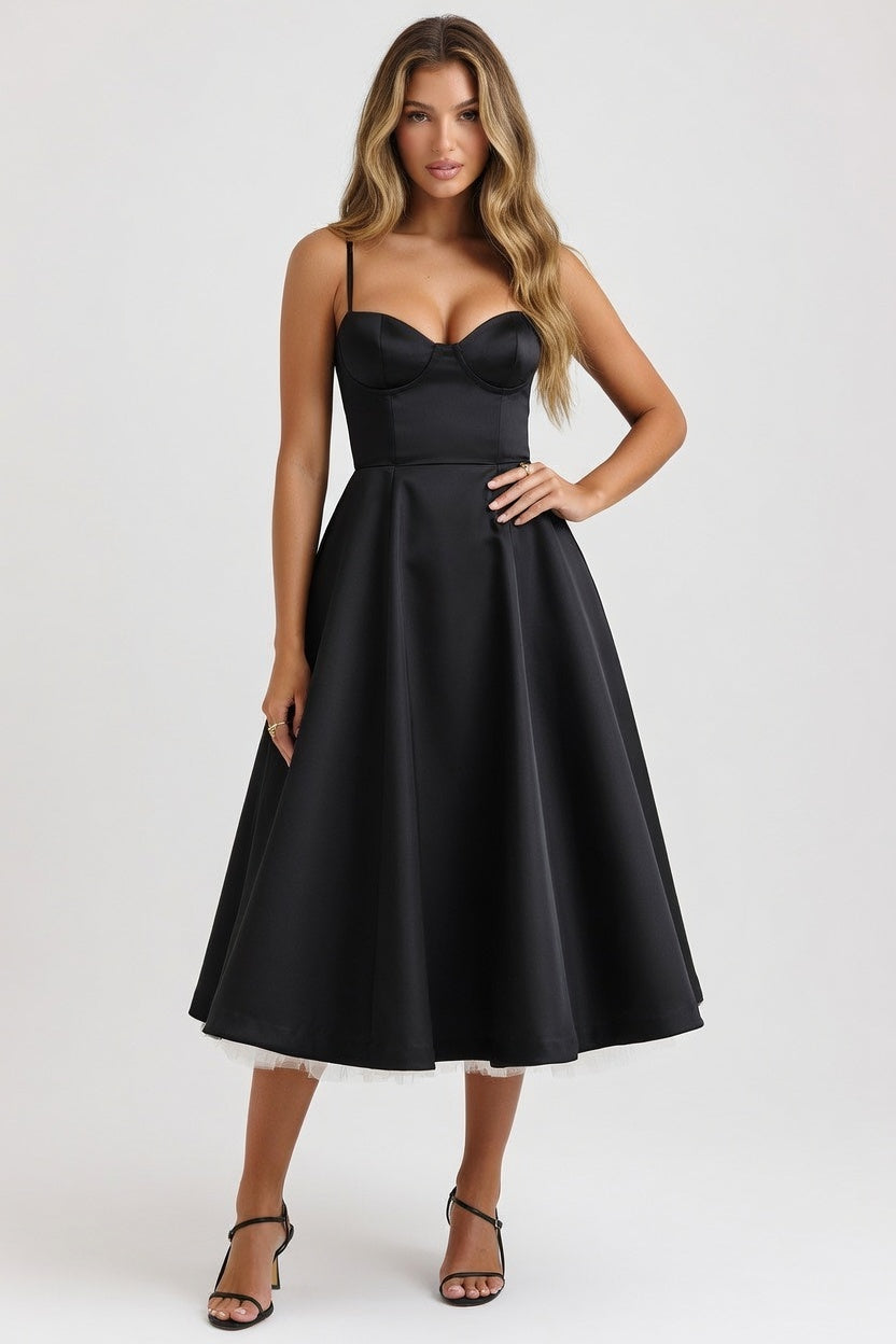 Double Layer Mesh Halter Dress — Black
