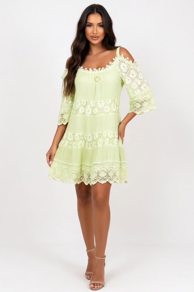Off-Shoulder Lace Cami Dress — Yellow