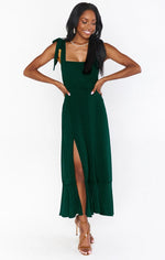 Lace-Up Ruffle Dress — Dark Green — colour variant