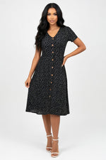 Polka Dot V-Neck Shirt Dress — Black