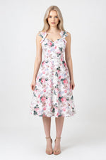 Printed Bow Detail Mini Dress — front view