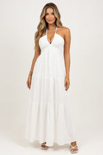 Deep V Halter Dress — White
