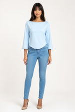 Fitted Cotton Three-Quarter Sleeve Top — Blue