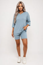 Round Neck Shorts Co-Ord Set — Blue
