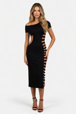 Hollow Cut-Out Shoulder Dress — Black